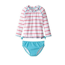 Girls′ Rope Stripe Printing Two-Piece Swim Set Girls Swimwear Manufacturer